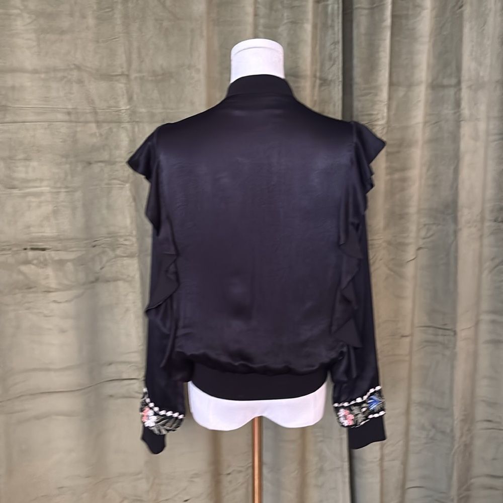Zara viscose/cotton Floral Embroidered Black bomber Jacket, S - Picture 10 of 12